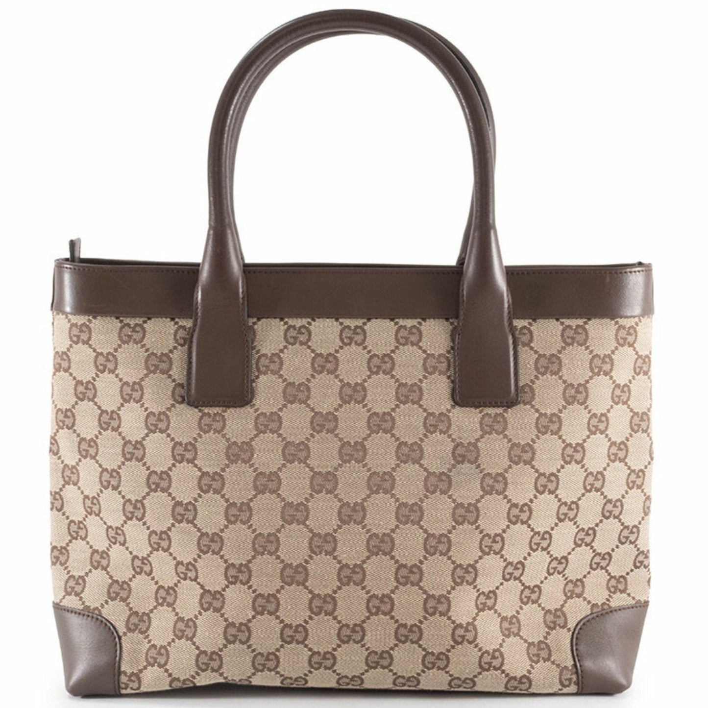 Gucci Gg Canvas Beige Brown Gg Canvas Leather Tote Bag ( )