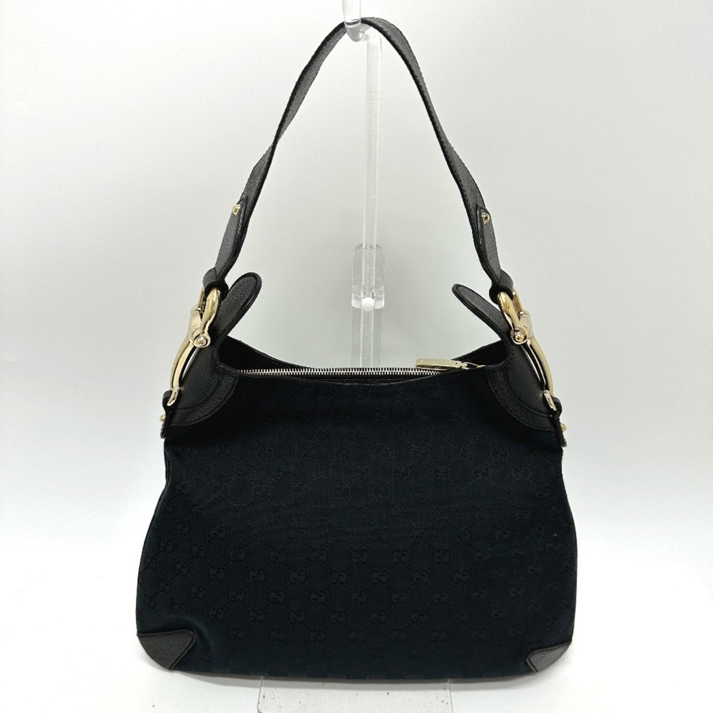 Gucci Horsebit Black Gg Canvas Leather Handbag Shoulder Bag ( )
