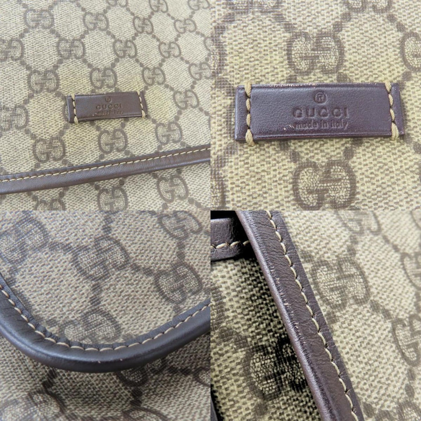 Gucci Beige Dark Brown Gg Supreme Leather Shoulder Bag ( )