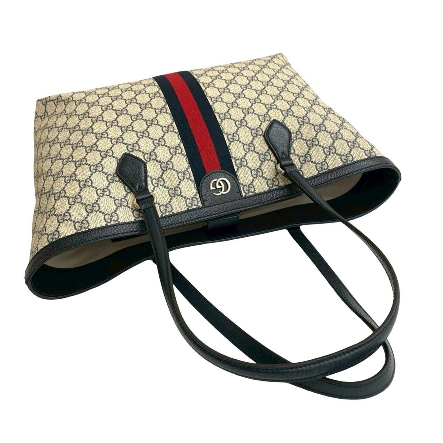 Gucci Navy Red Color Leather Pvc Handbag Shoulder Bag Tote Bag ( )