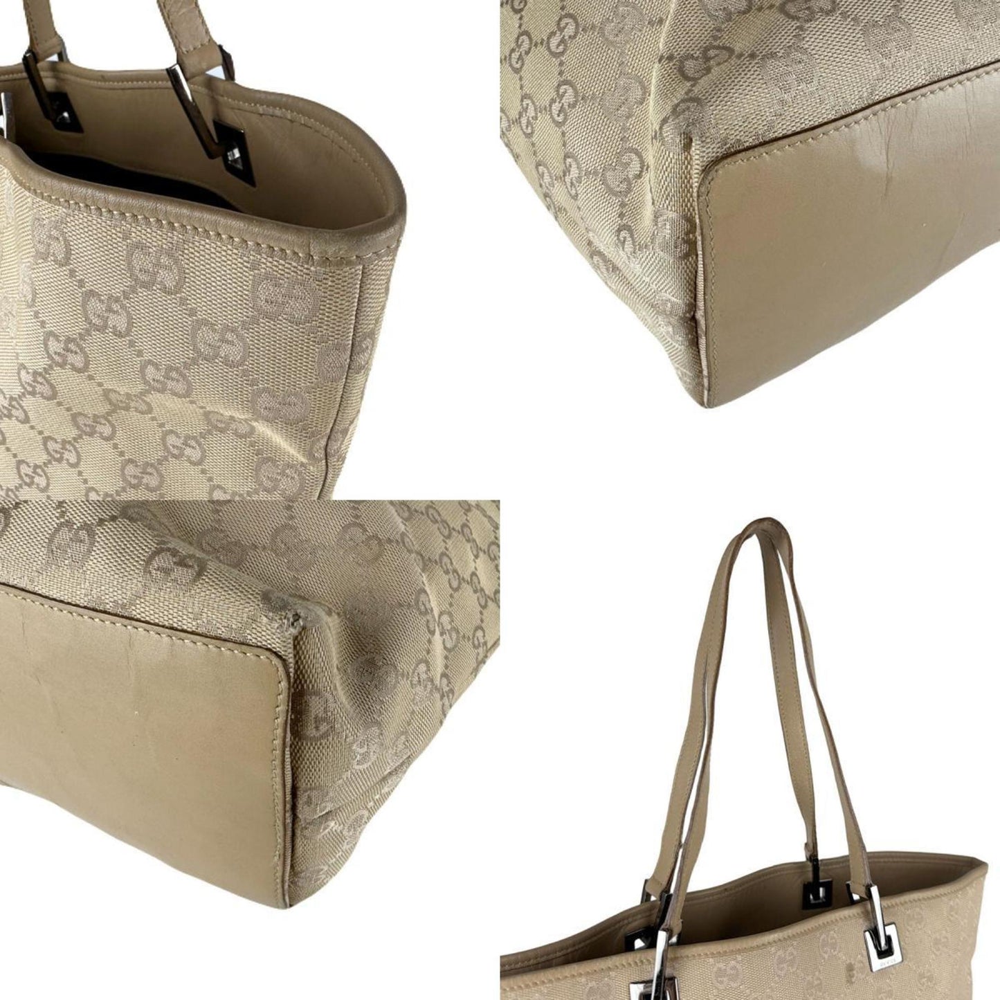 Gucci Beige Gg Canvas Leather Shoulder Bag Tote Bag ( )