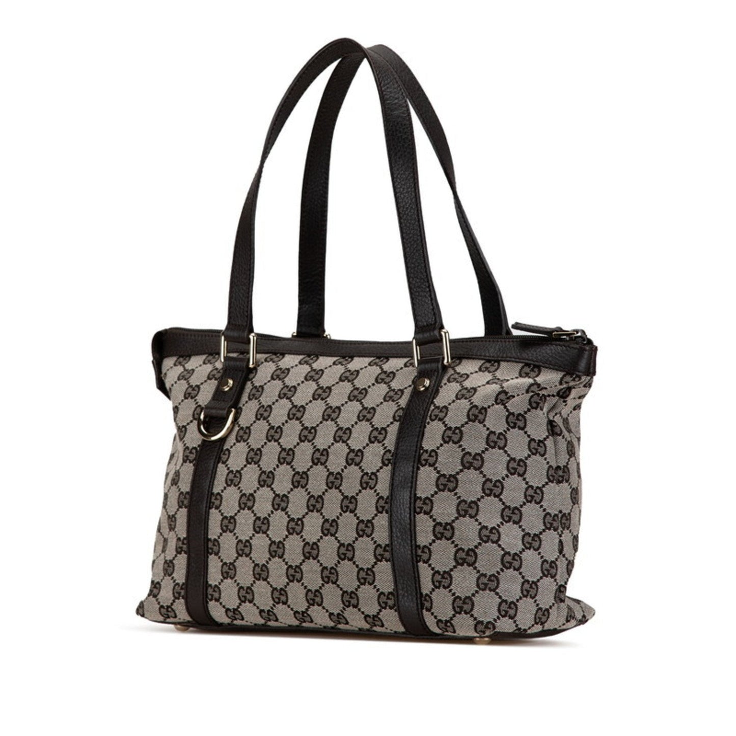 Gucci Black Canvas Leather Handbag Tote Bag