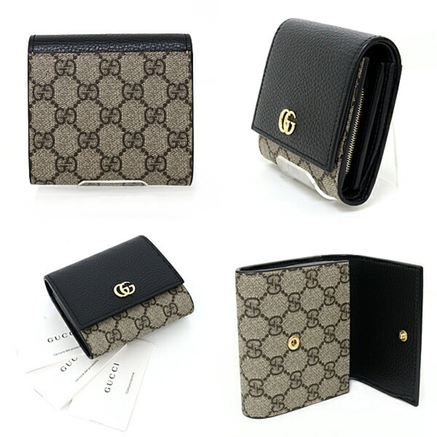 Gucci Beige Black Gg Supreme Canvas Leather Coin Purse/Coin Case