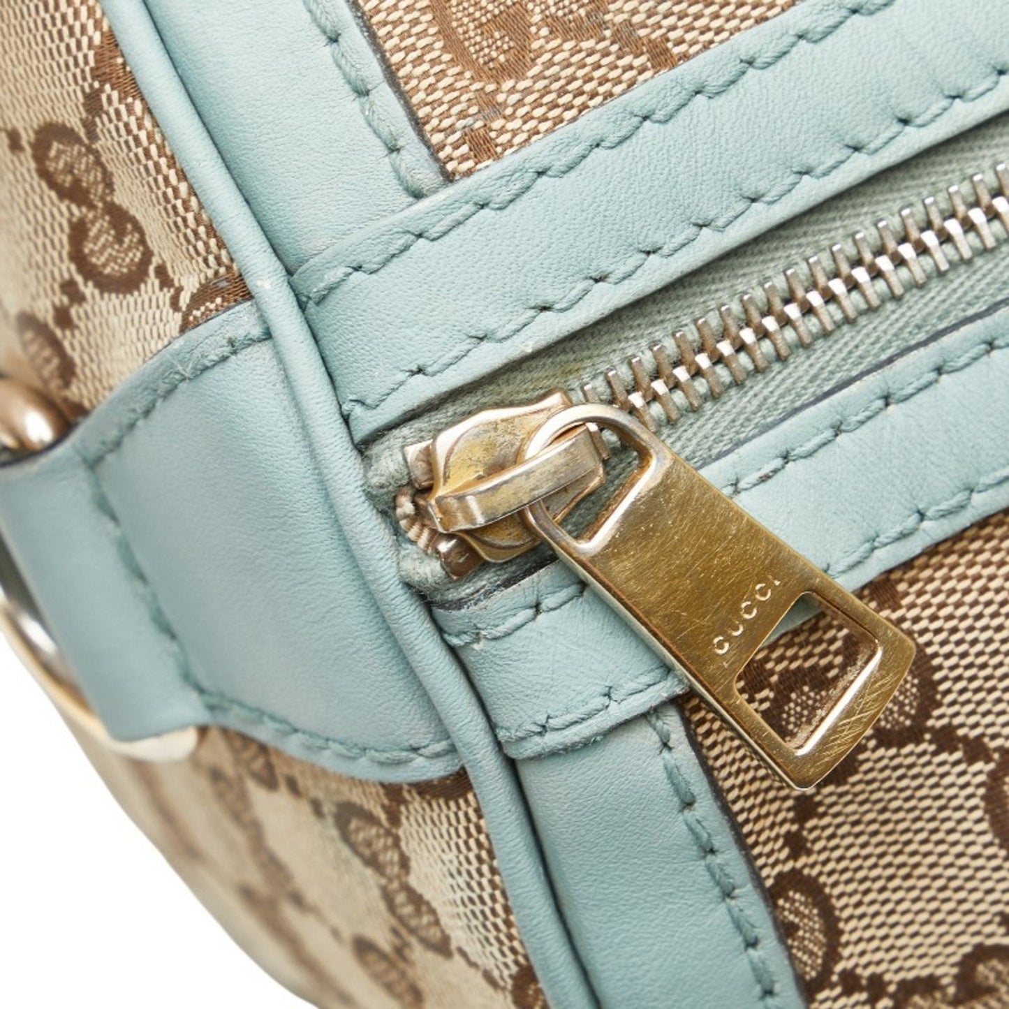 Gucci Beige Blue Canvas Leather Handbag Shoulder Bag ( )
