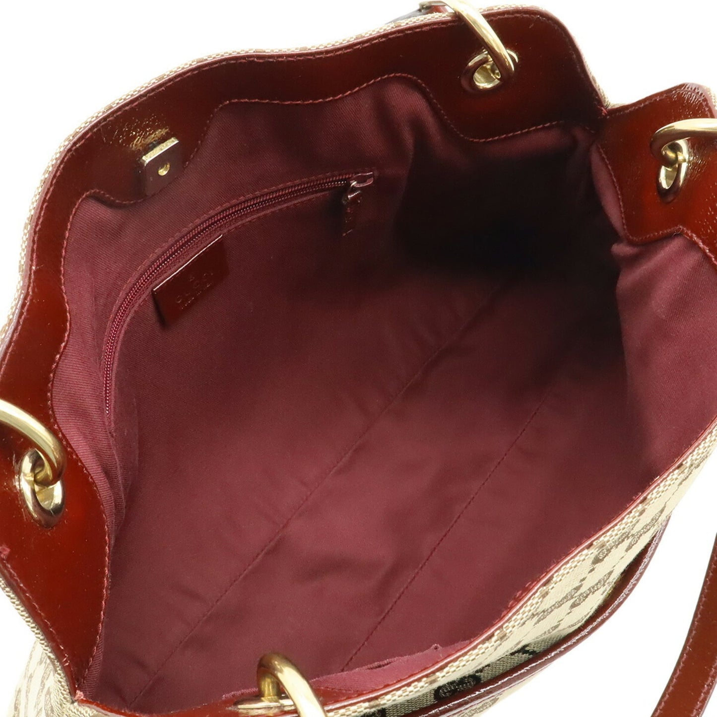 Gucci Beige Bordeaux Canvas Leather Shoulder Bag Tote Bag ( )