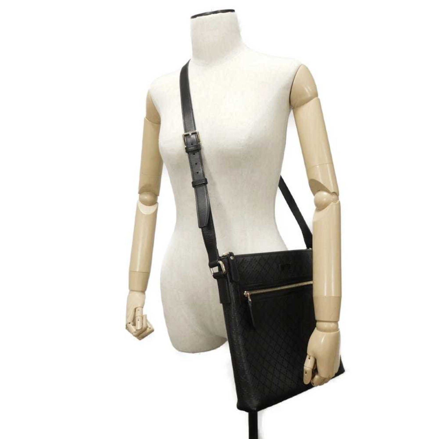 Gucci Diamante Black Leather Messenger Bag Shoulder Bag ( )