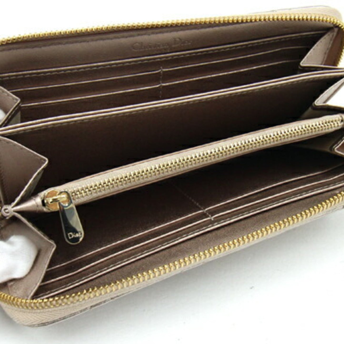 Christian Dior Champagne Gold Leather Long Wallet (Bi-Fold) ()