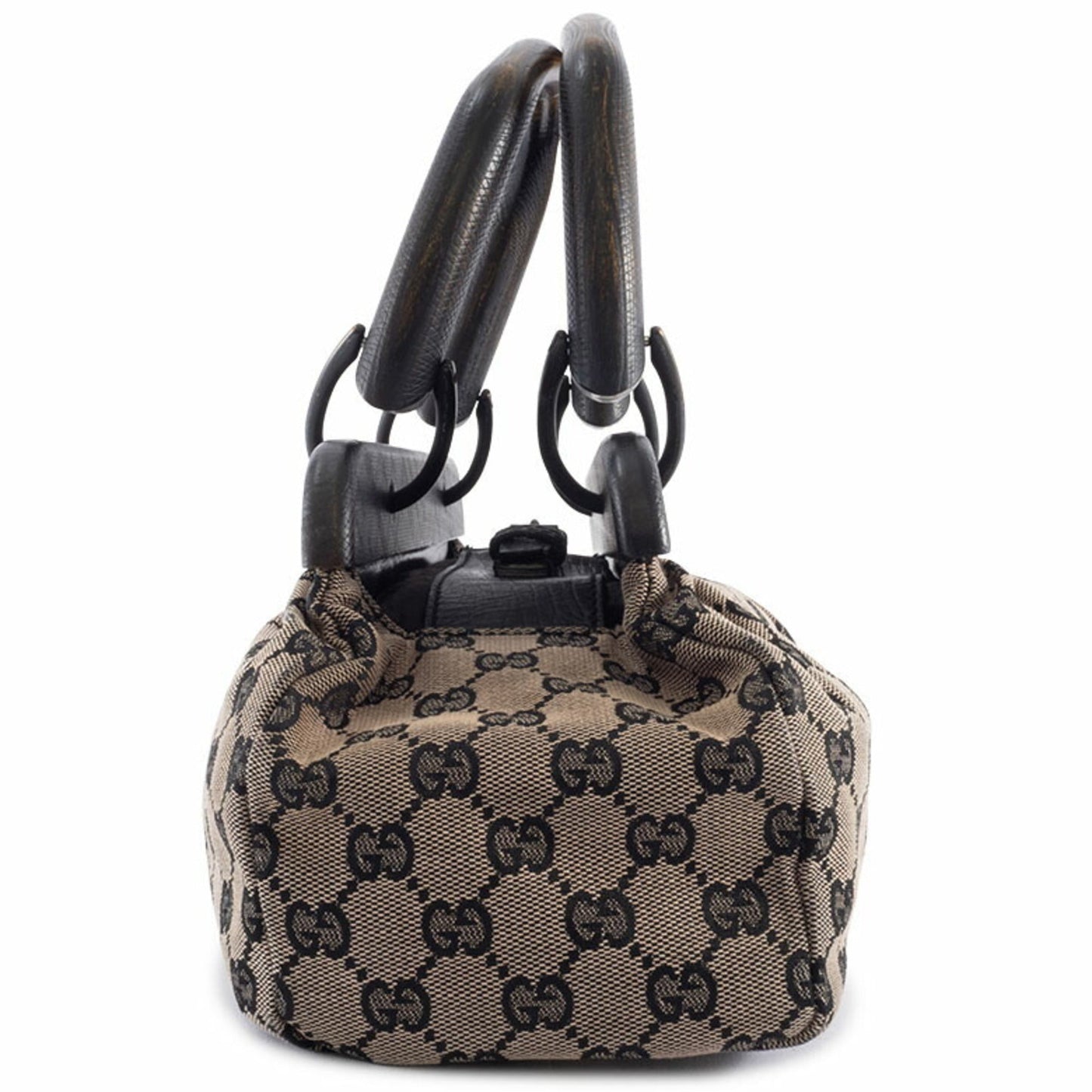 Gucci Gg Canvas Beige Black Gg Canvas Leather Handbag ( )