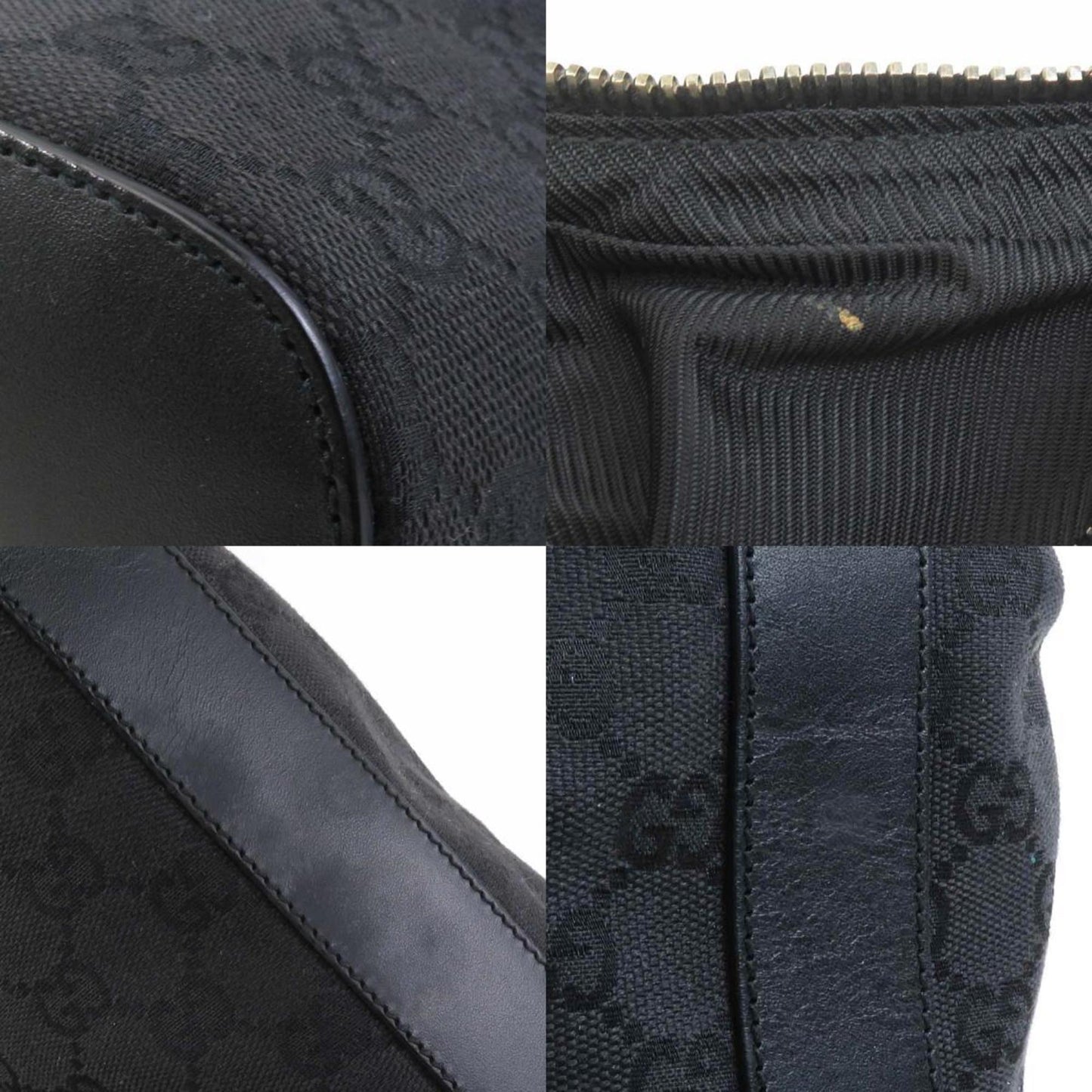 Gucci Black Gg Canvas Leather Shoulder Bag ( )