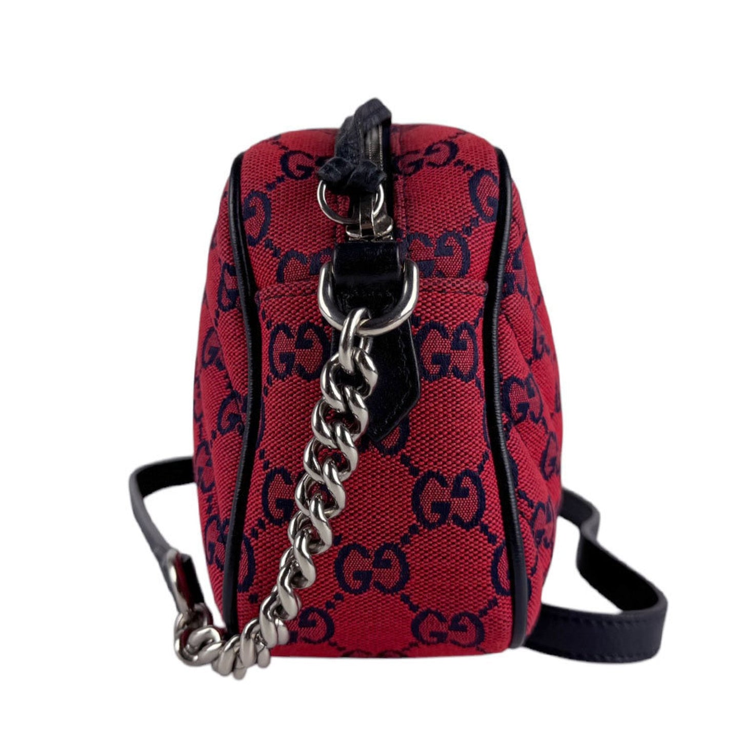 Gucci Navy Red Color Gg Canvas Leather Shoulder Bag ( )