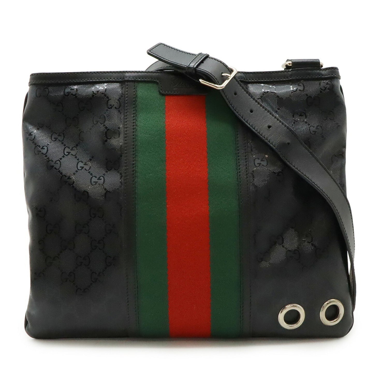 Gucci Black Green Red Color Gg Imprimé Leather Shoulder Bag ( )
