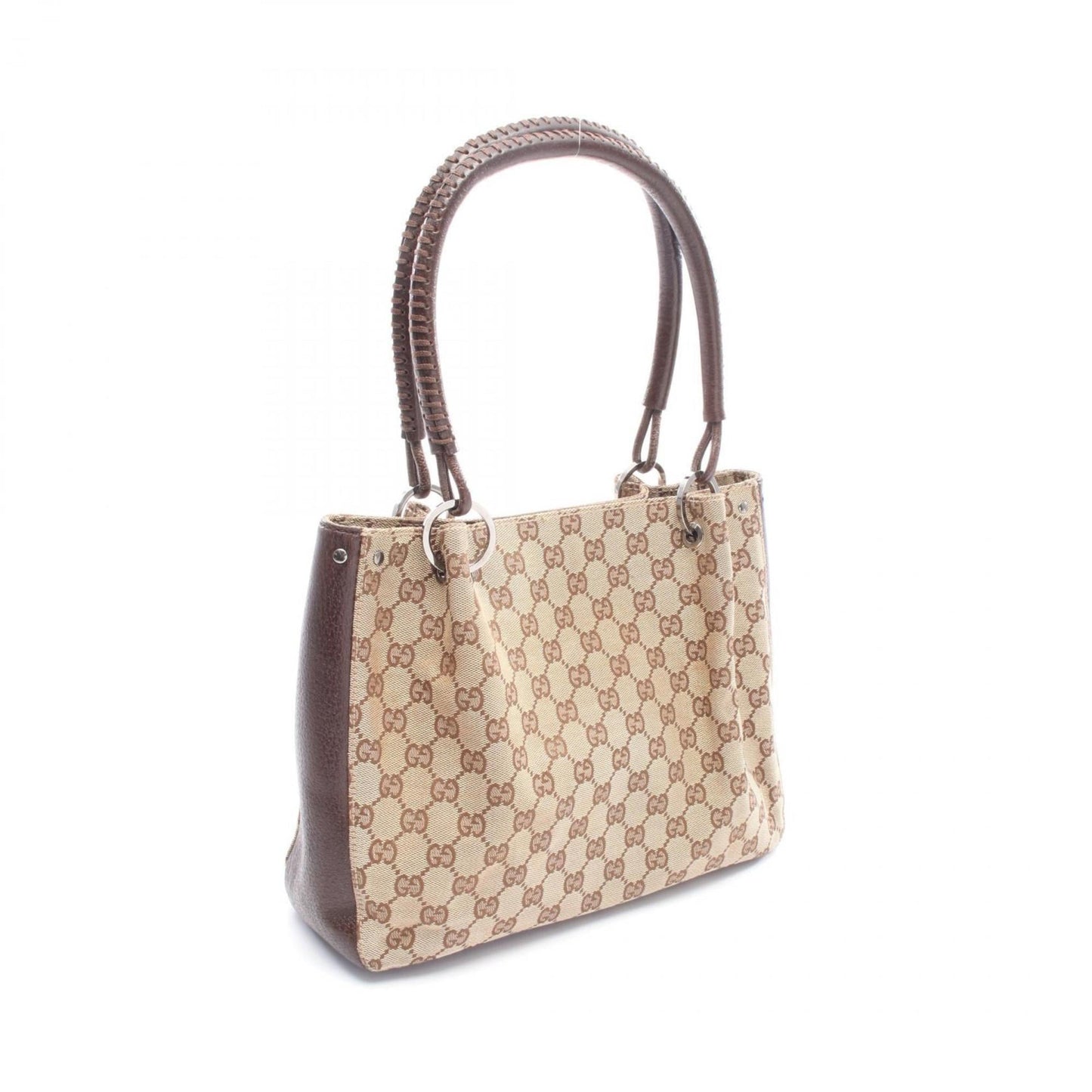 Gucci Beige Brown Gg Canvas Leather Handbag ( )