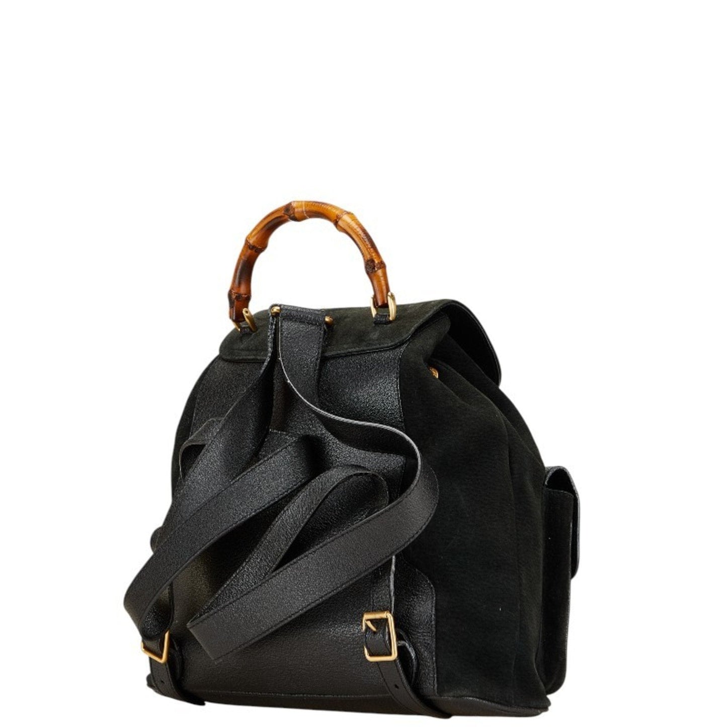 Gucci Bamboo Black Suede Leather Backpack ( )