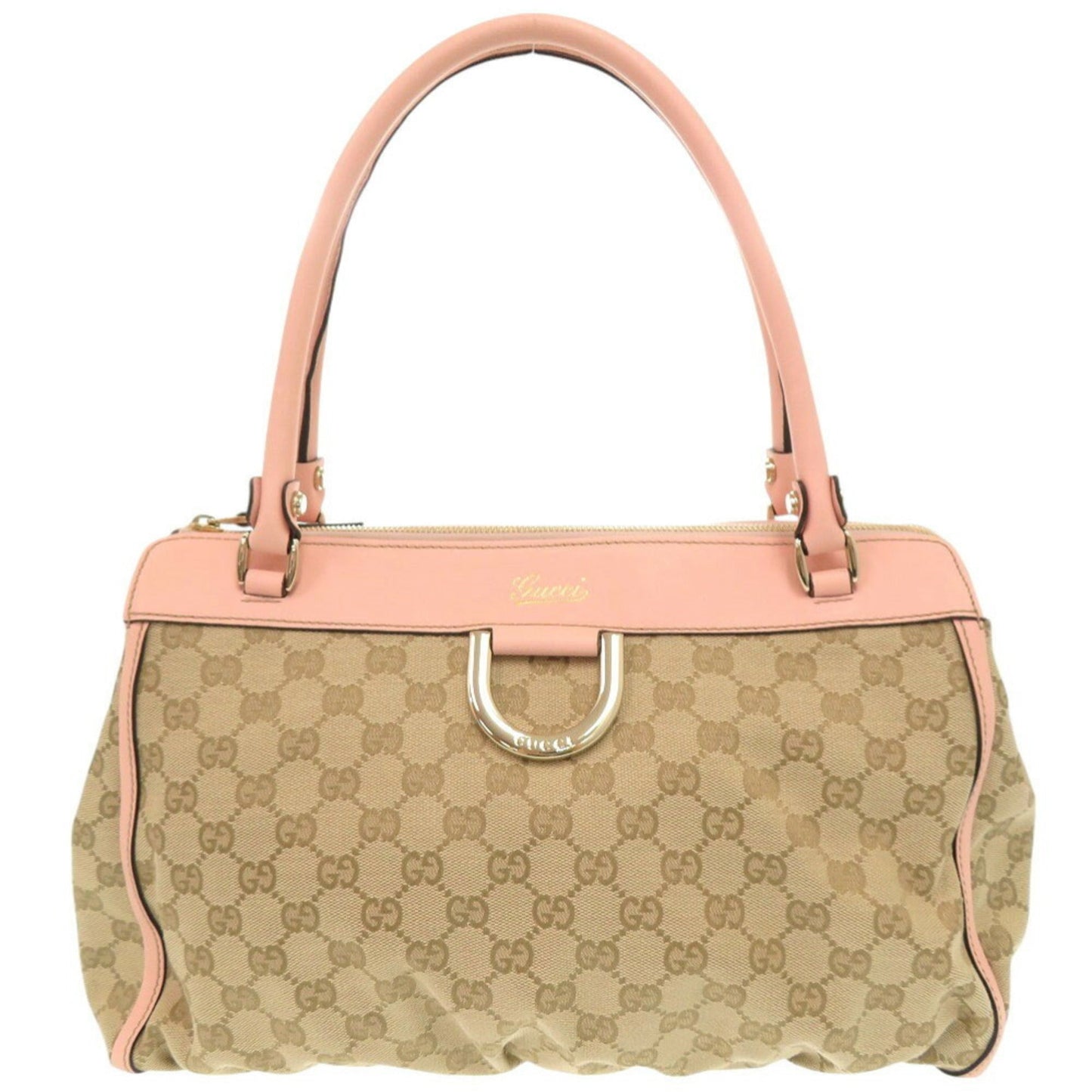 Gucci Beige Pink Gg Canvas Leather Handbag Tote Bag ( )