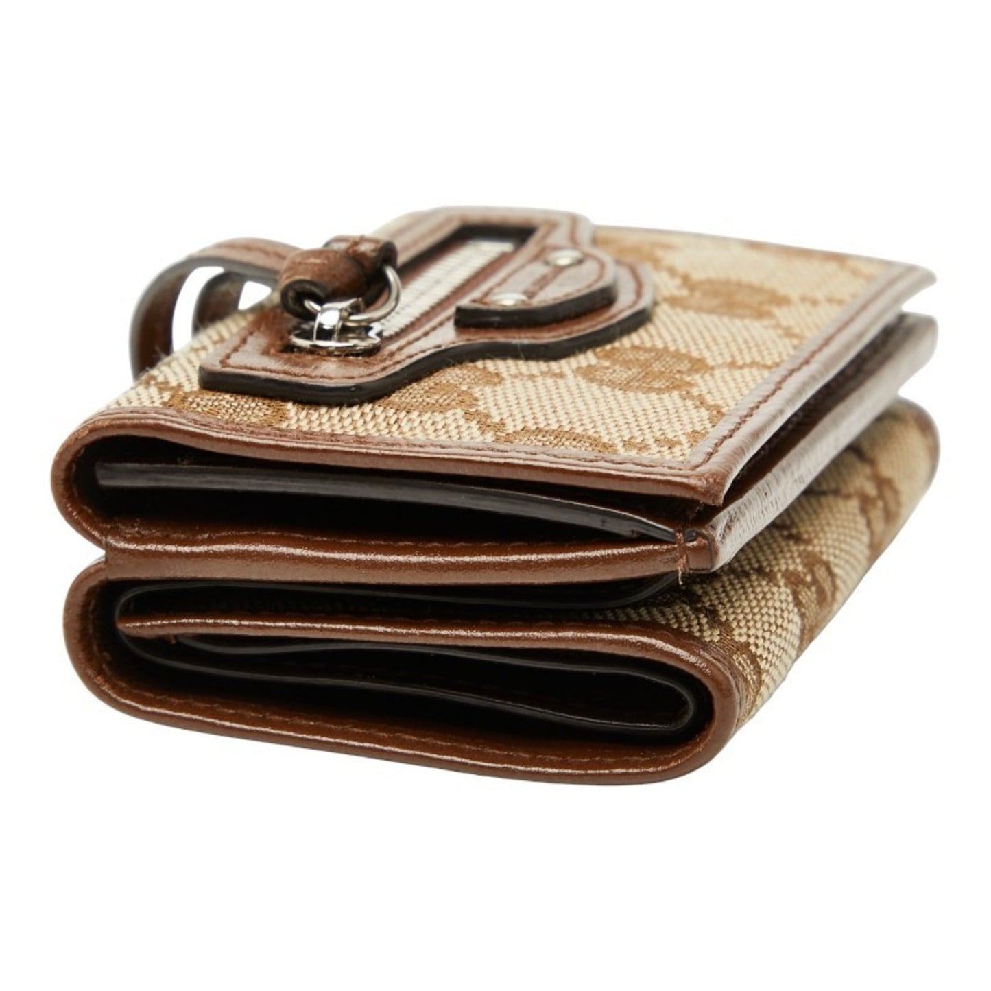 Gucci Beige Brown Canvas Leather Wallet (Tri-Fold) ( )