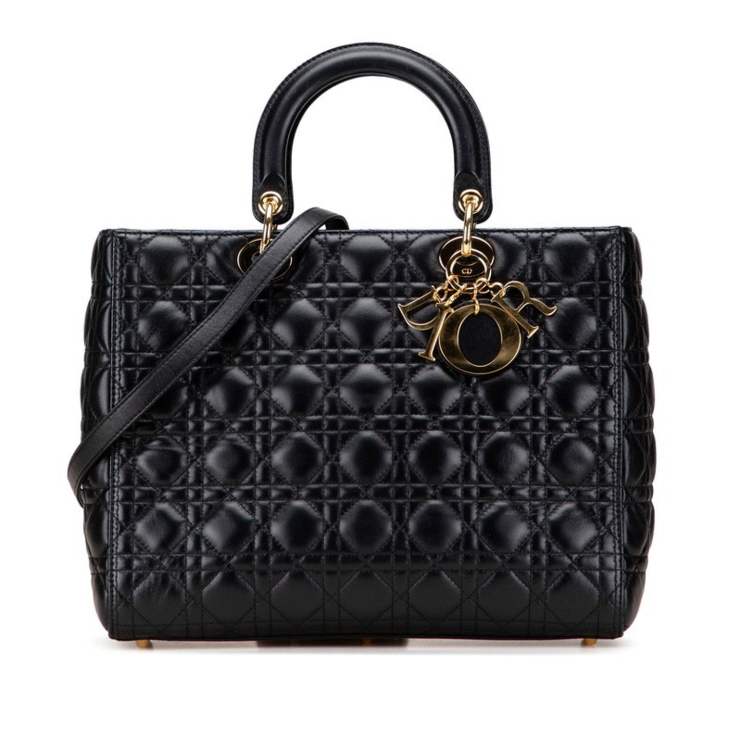 Christian Dior Lady Dior Black Leather Handbag Shoulder Bag ()