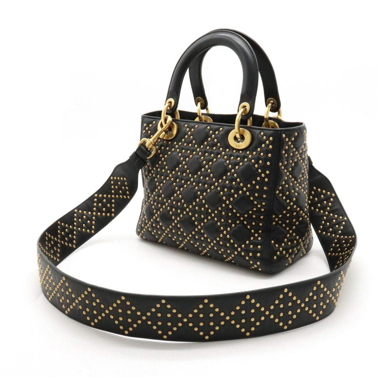 Christian Dior Lady Dior Black Leather Handbag Shoulder Bag ()