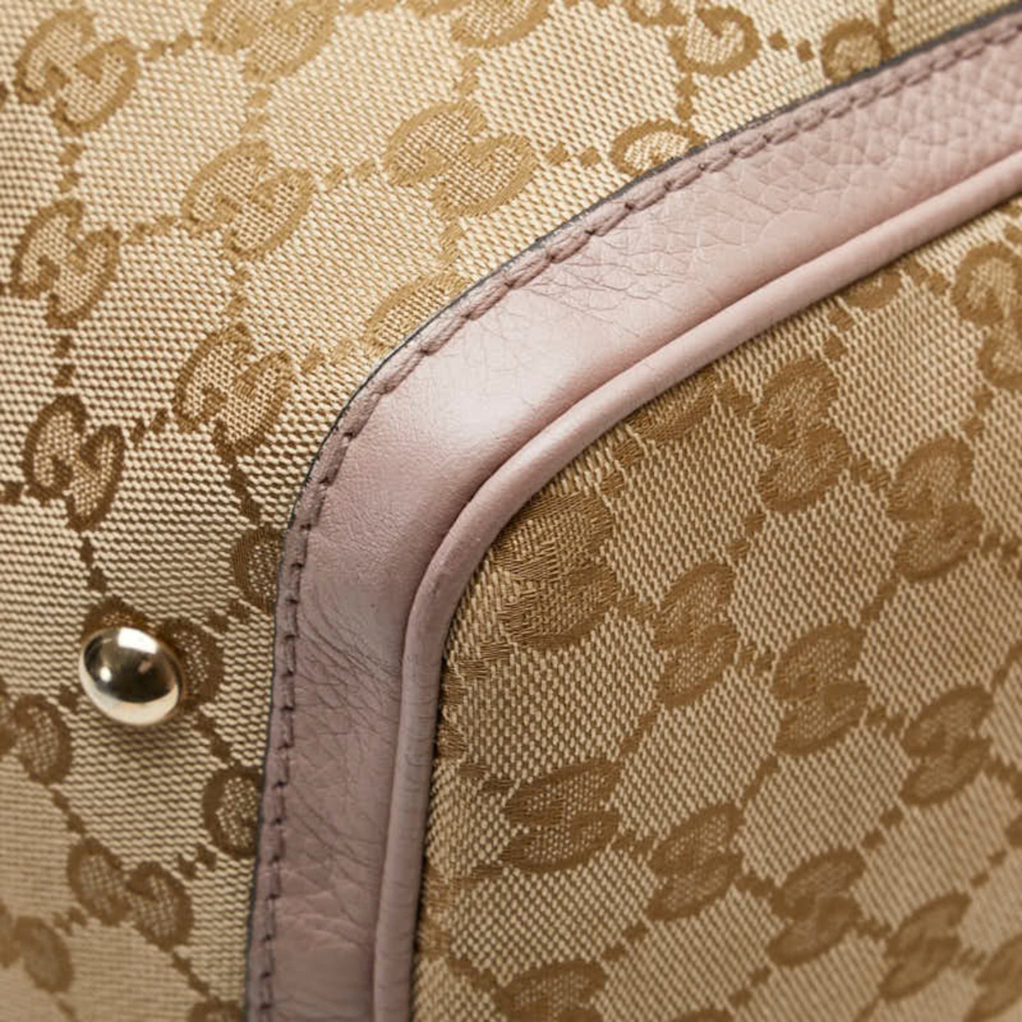 Gucci Beige Pink Canvas Leather Handbag Shoulder Bag ( )