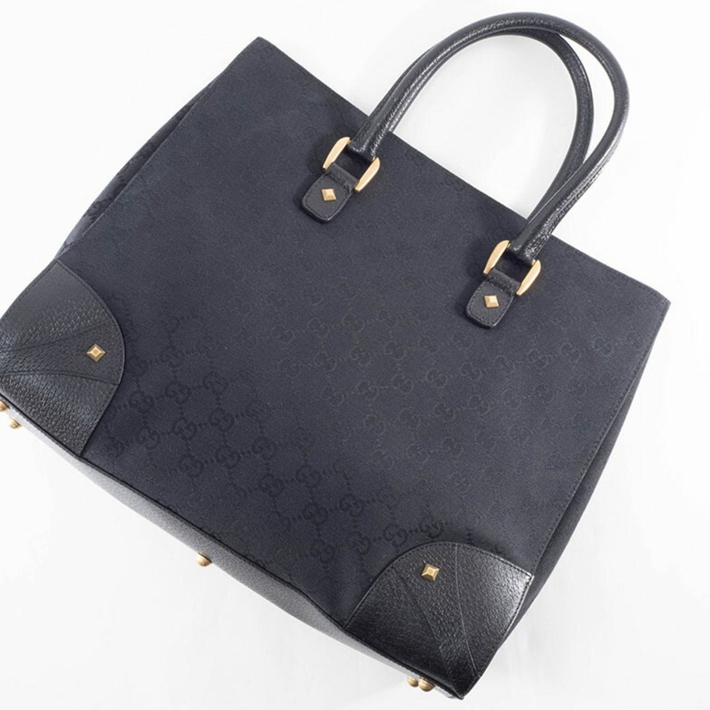 Gucci Gg Canvas Black Gg Canvas Leather Tote Bag ( )