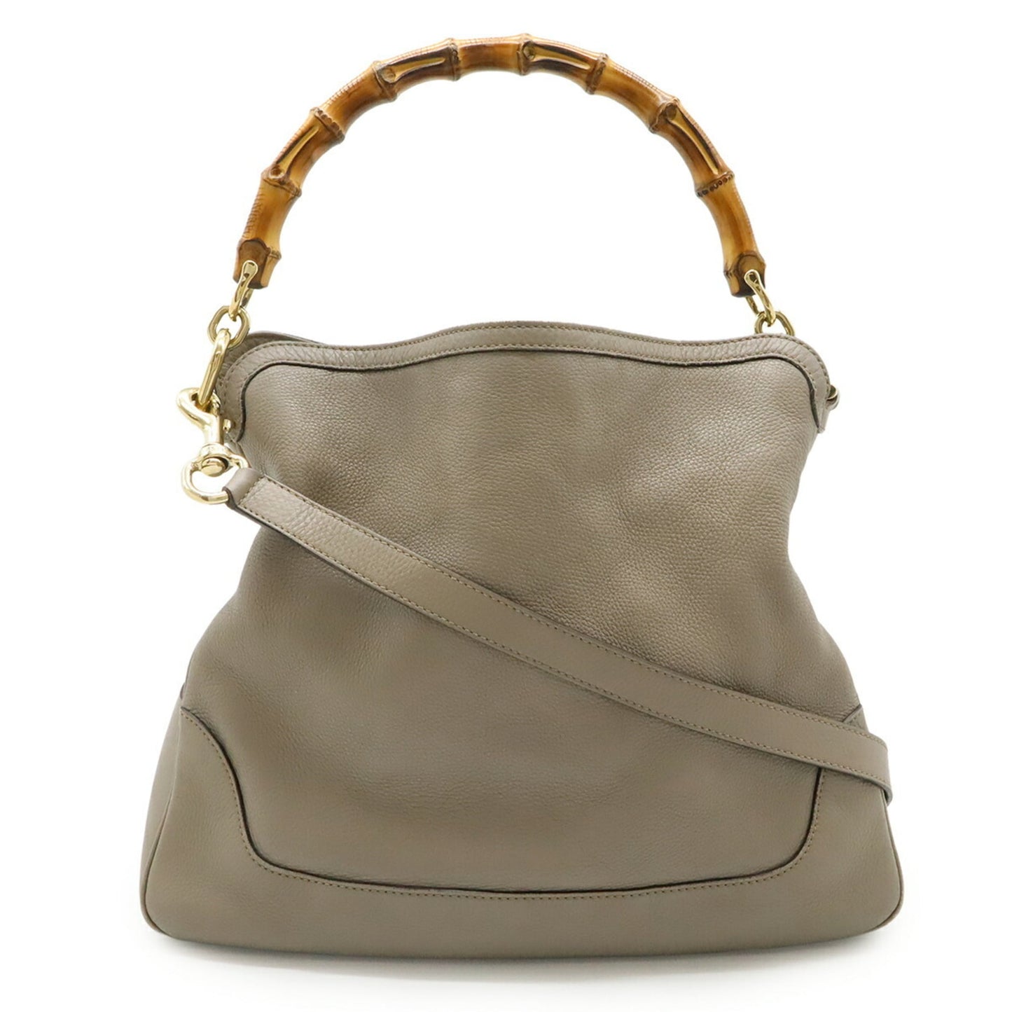 Gucci Bamboo Grayish Bamboo Leather Handbag Shoulder Bag ( )