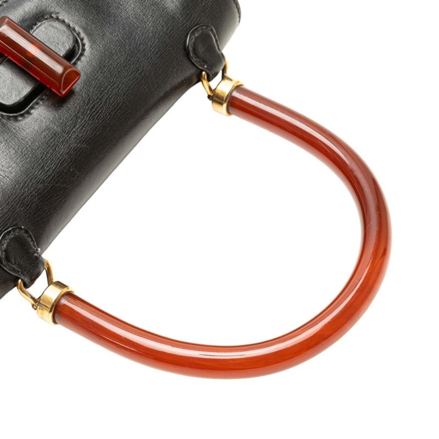 Gucci Black Brown Leather Plastic Handbag ( )