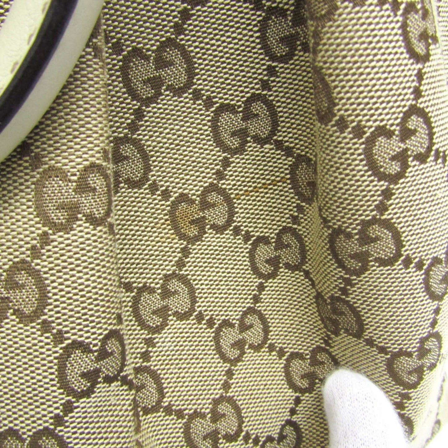 Gucci Beige Brown Cream Leather Canvas Handbag ( )