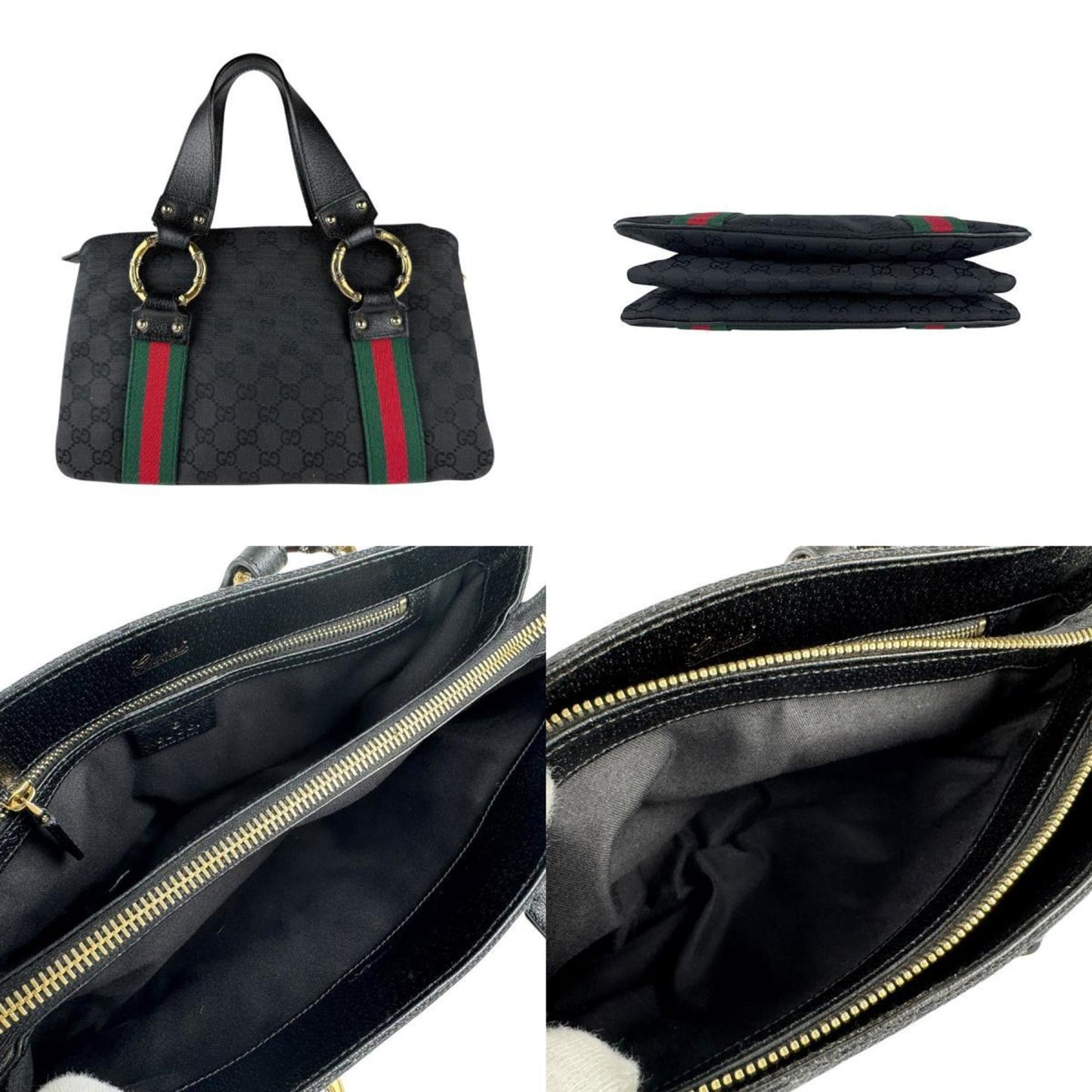 Gucci Black Gg Canvas Leather Handbag ( )