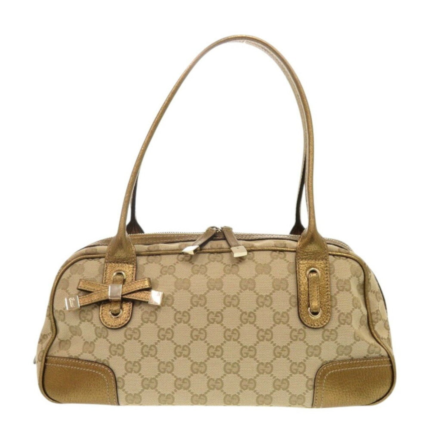 Gucci Beige Gold Gg Canvas Boston Bag Handbag ( )