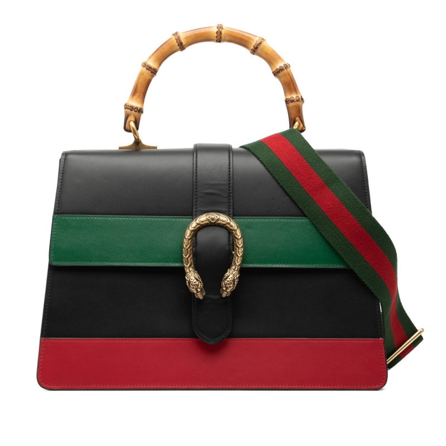 Gucci Black Green Red Color Leather Handbag Shoulder Bag ( )