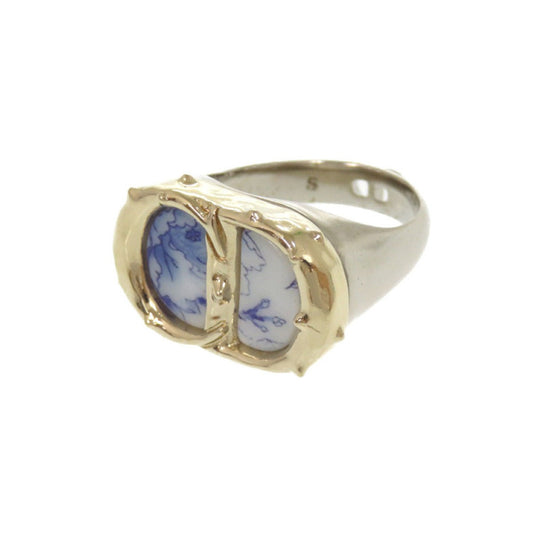 Christian Dior Gold Silver Blue Metal Band Ring ()