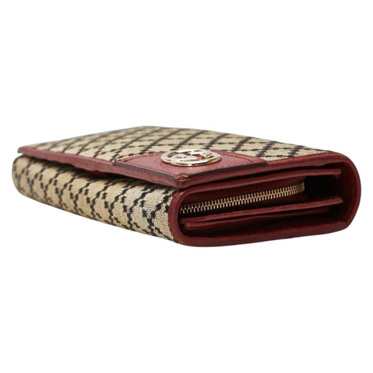 Gucci Beige Red Color Canvas Leather Long Wallet (Bi-Fold) ( )