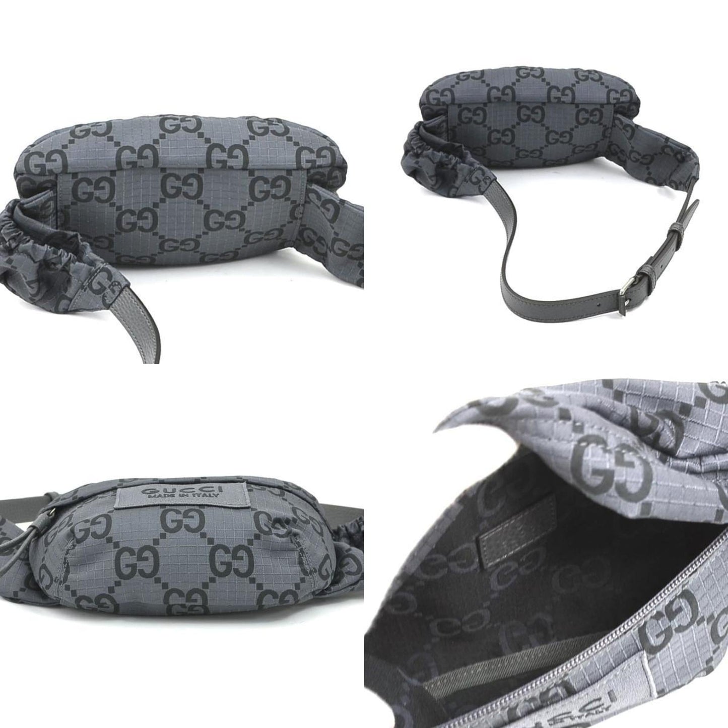 Gucci Black Gray Nylon Leather Fanny Pack Sling Bag ( )