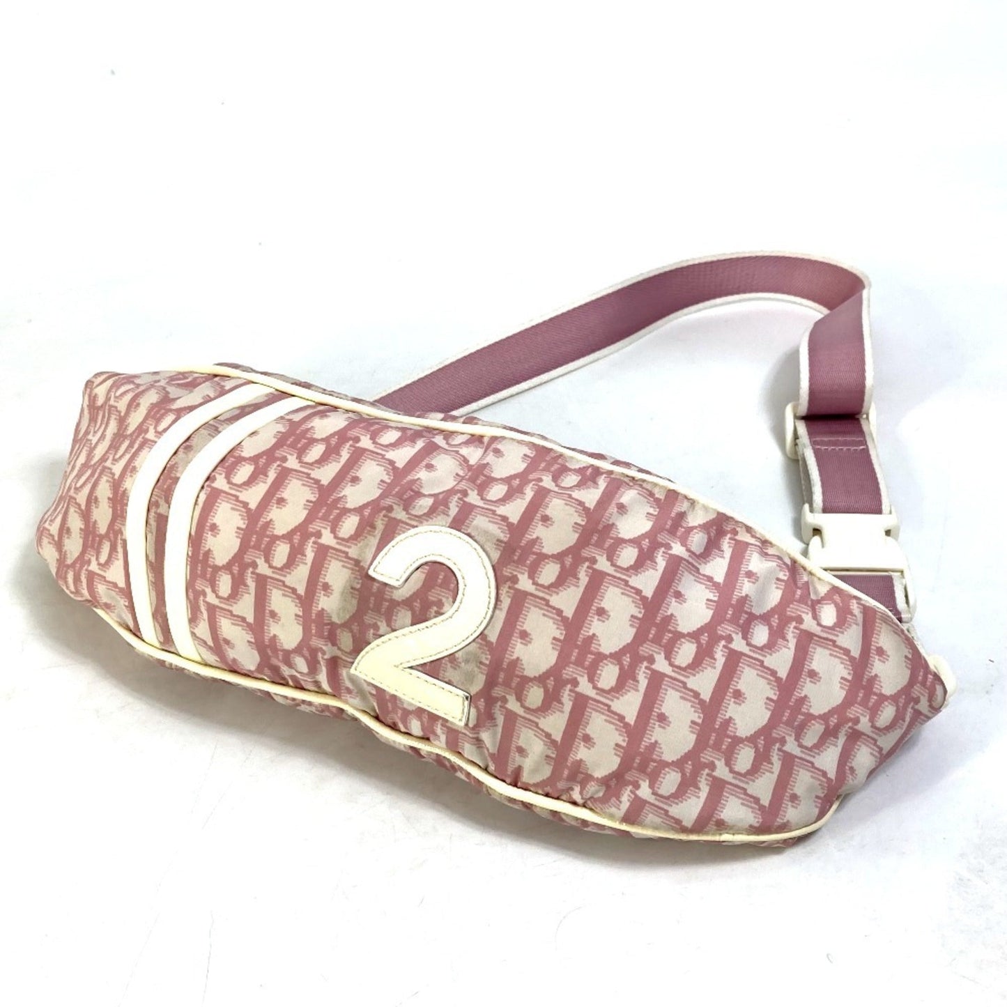 Christian Dior Trotter Pink White Nylon Fanny Pack Shoulder Bag ()