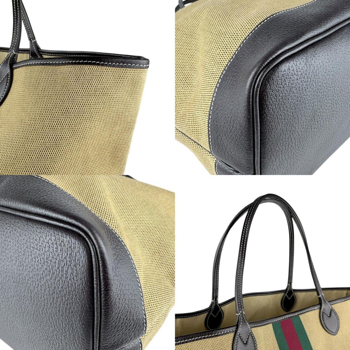 Gucci Beige Brown Canvas Leather Tote Bag ( )