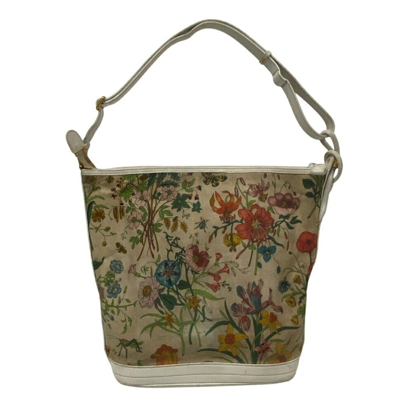 Gucci Flora White Canvas Leather Shoulder Bag