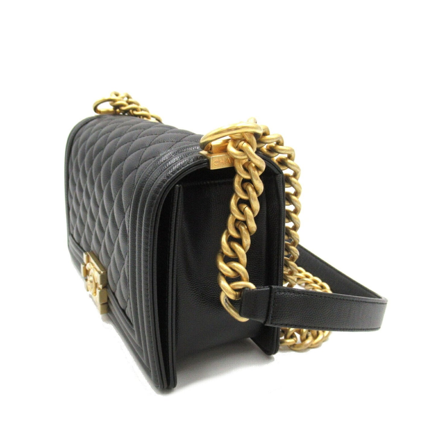 CHANEL Boy Chanel Chain Shoulder Bag, Caviar Skin (Grained Calf), Women's, Black, A67086