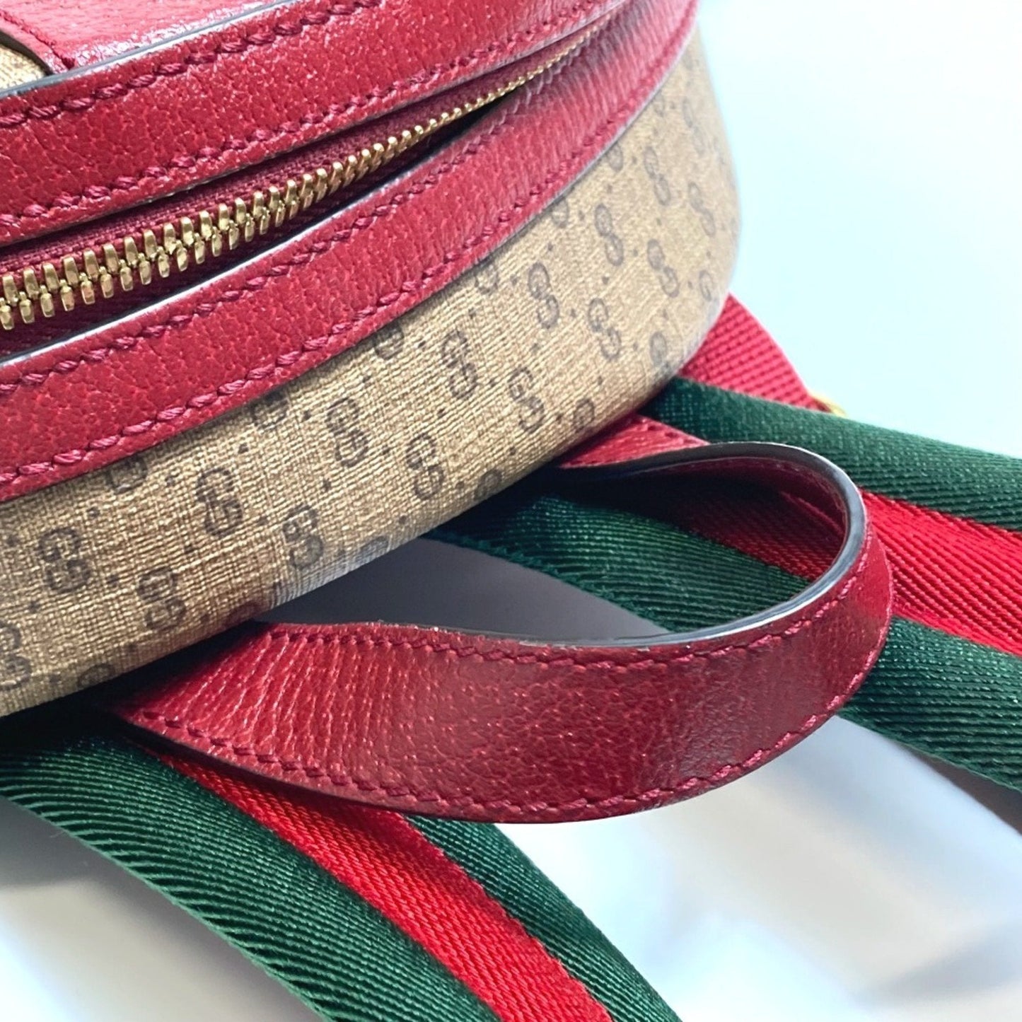 Gucci Beige Red Color Pvc Leather Backpack ( )