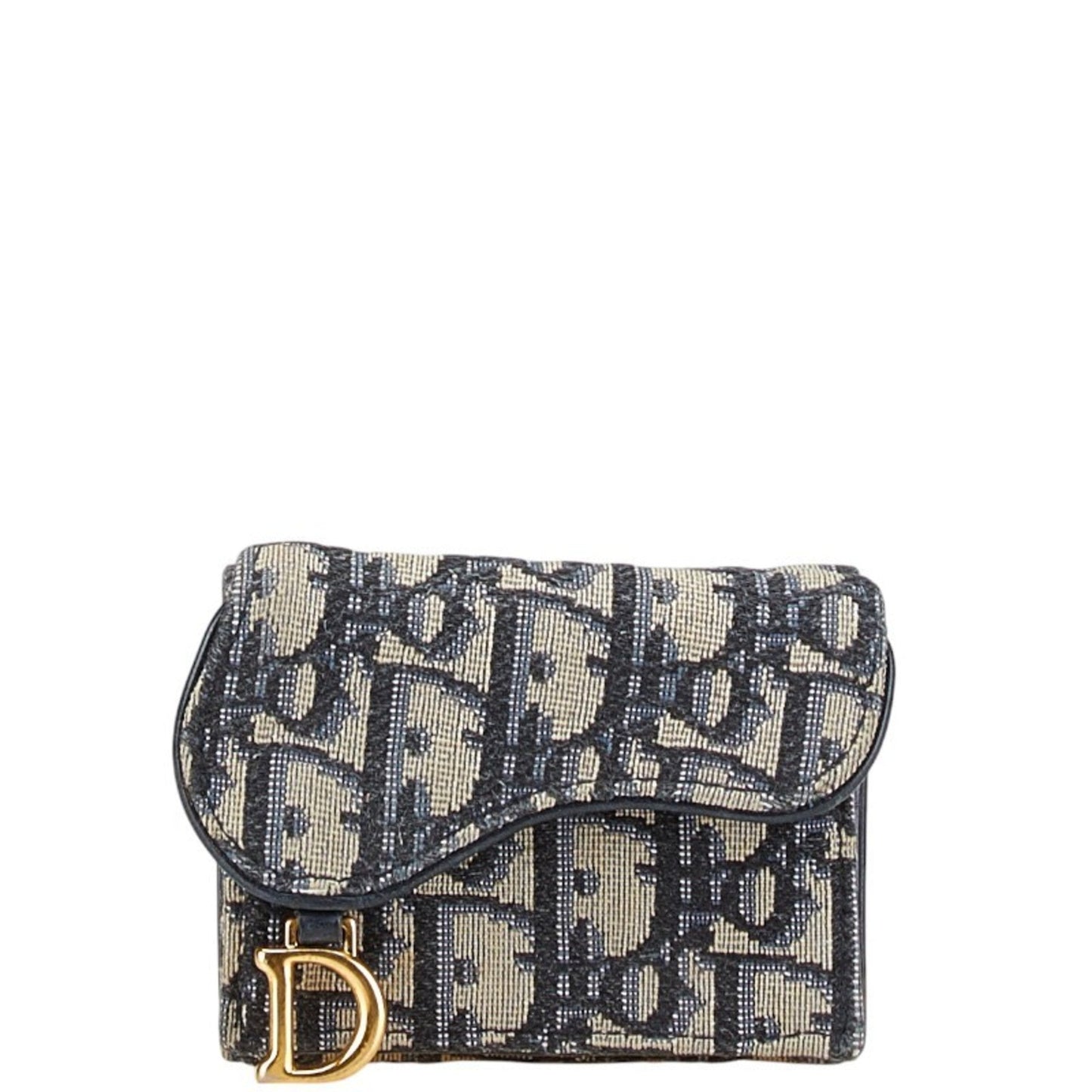 Christian Dior Beige Navy Canvas Leather Wallet (Tri-Fold) ()
