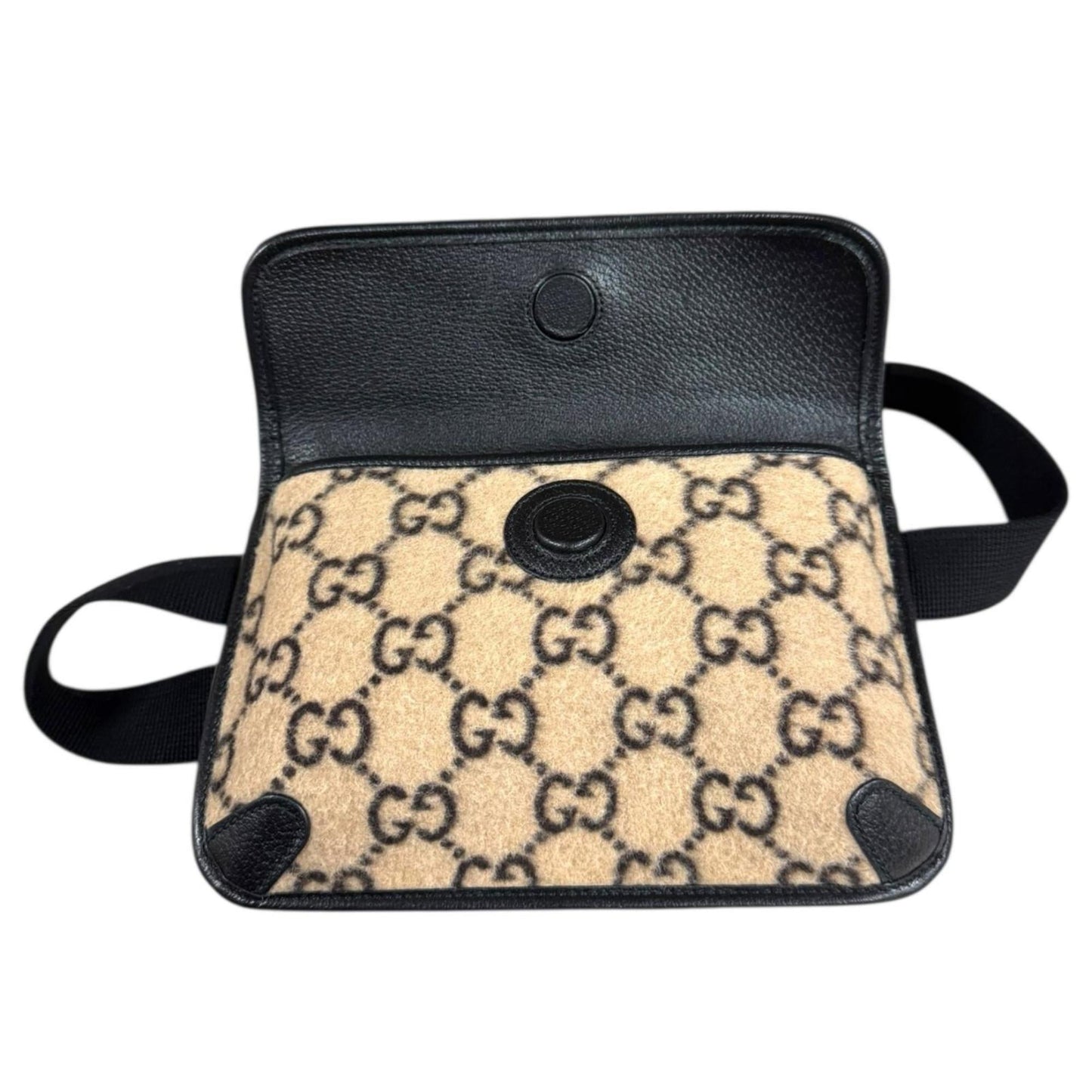 Gucci Beige Black Wool Leather Sling Bag ( )