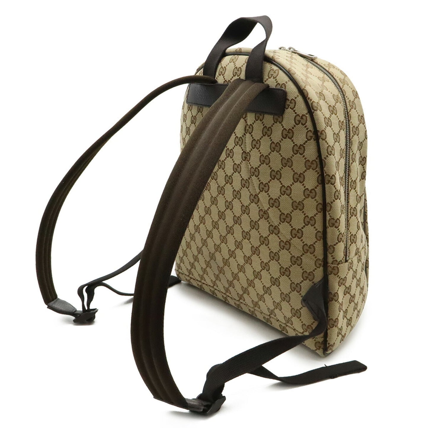 Gucci Gg Canvas Beige Dark Brown Gg Canvas Leather Backpack ( )