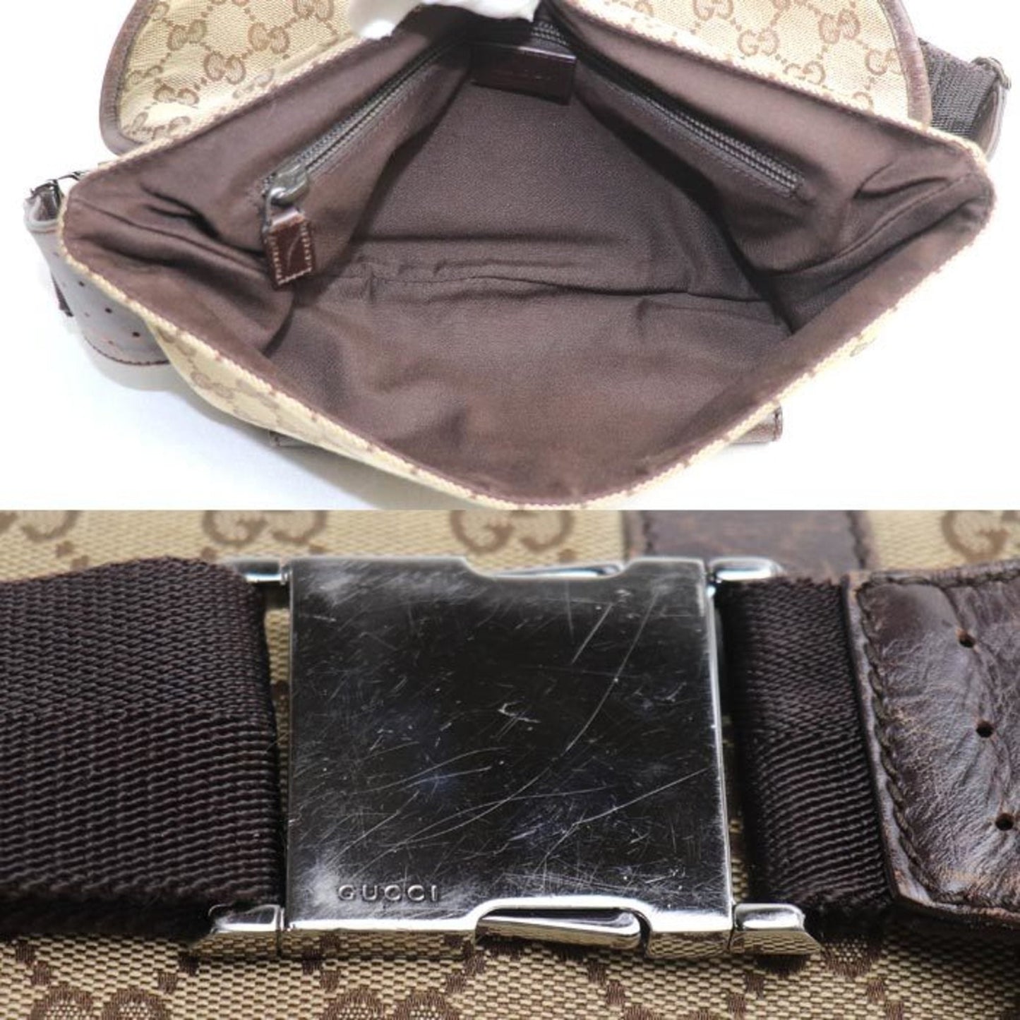 Gucci Beige Brown Gg Canvas Leather Fanny Pack ( )