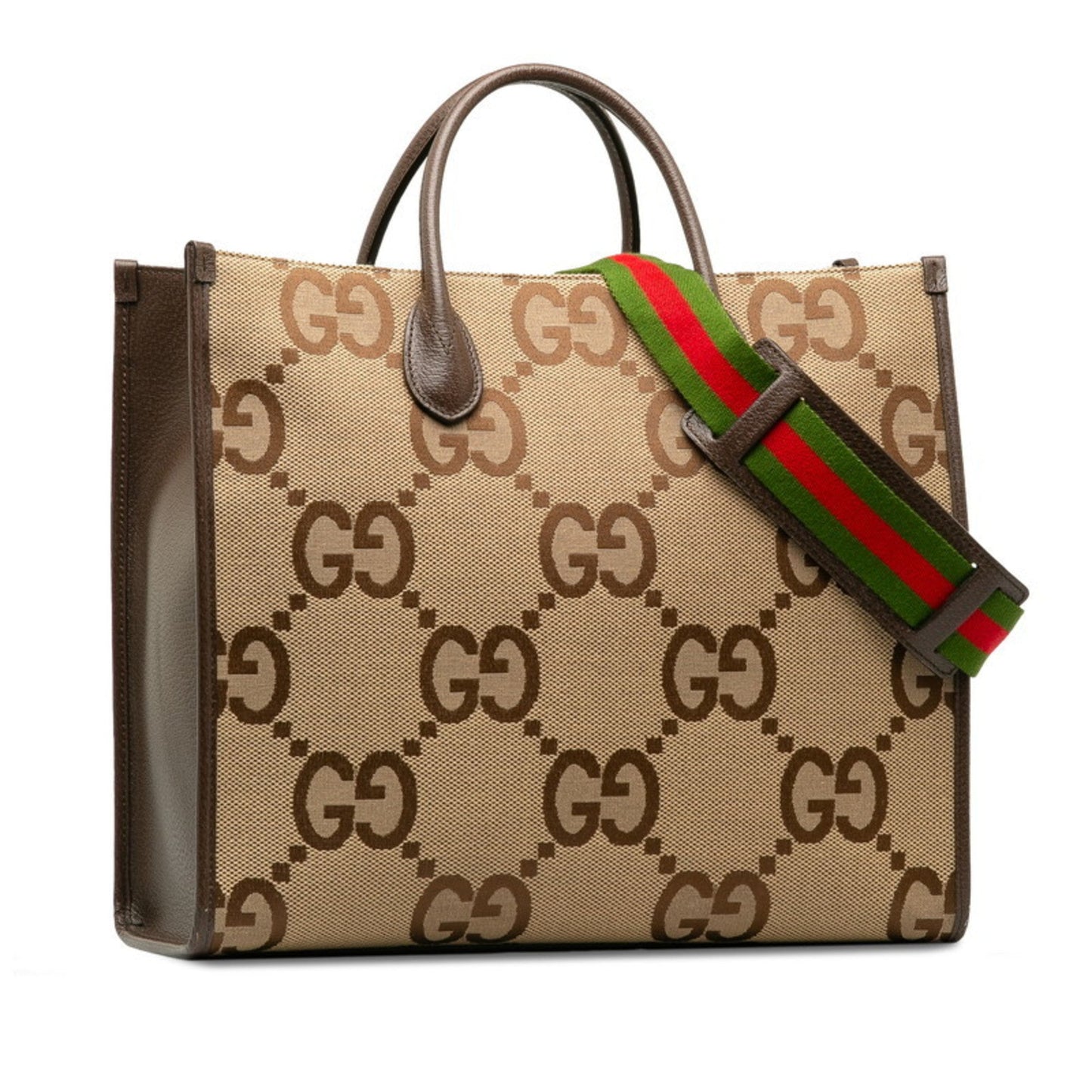 Gucci Beige Multi-Color Canvas Leather Shoulder Bag Tote Bag ( )