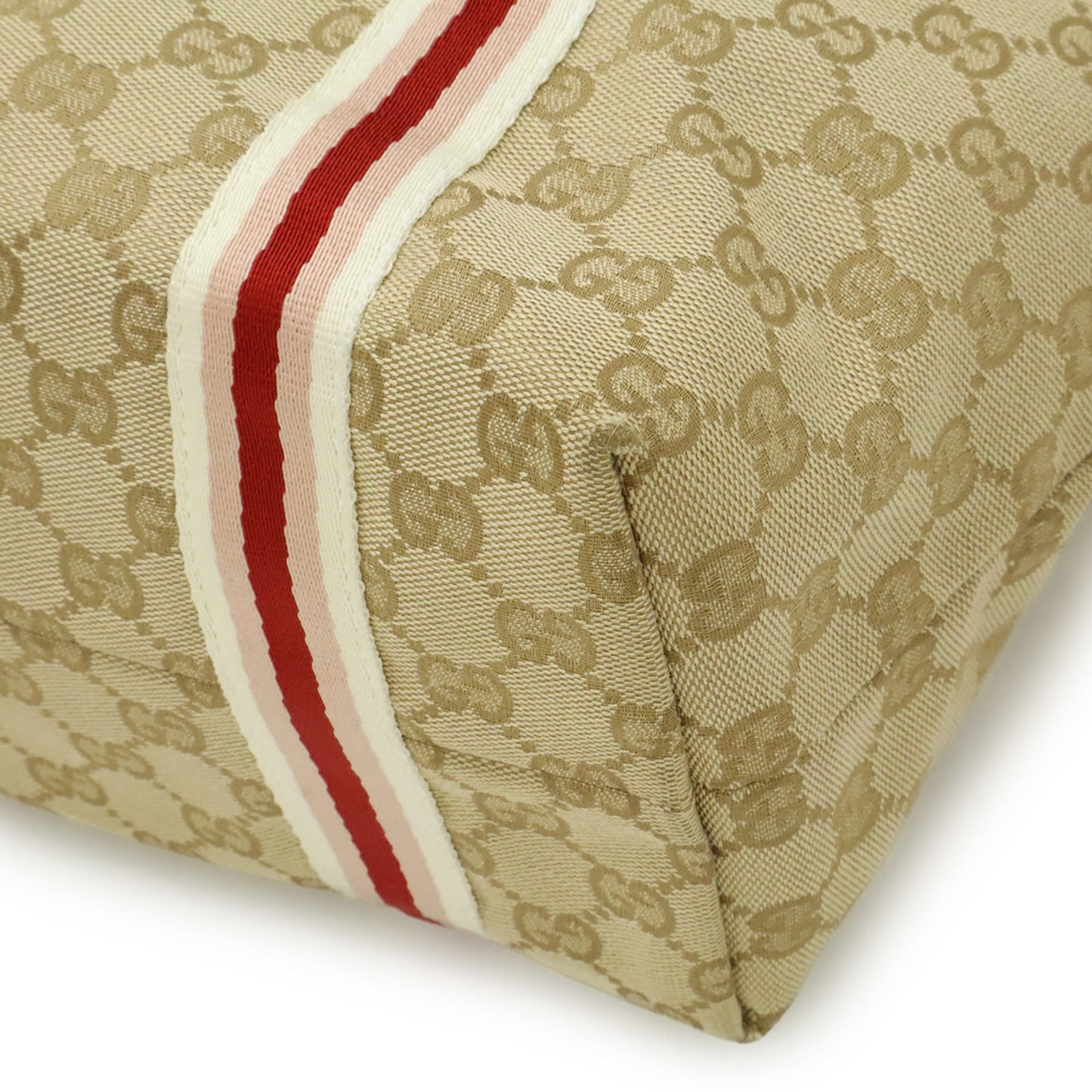 Gucci Beige Khaki White Canvas Leather Shoulder Bag Tote Bag ( )