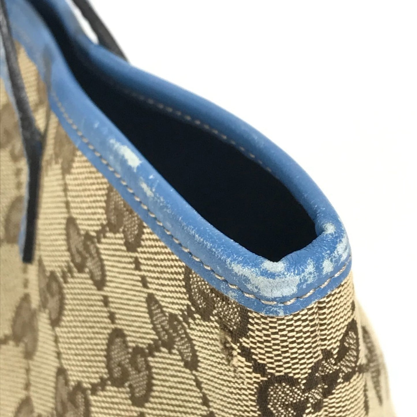 Gucci Gg Canvas Beige Blue Gg Canvas Leather Handbag Tote Bag ( )