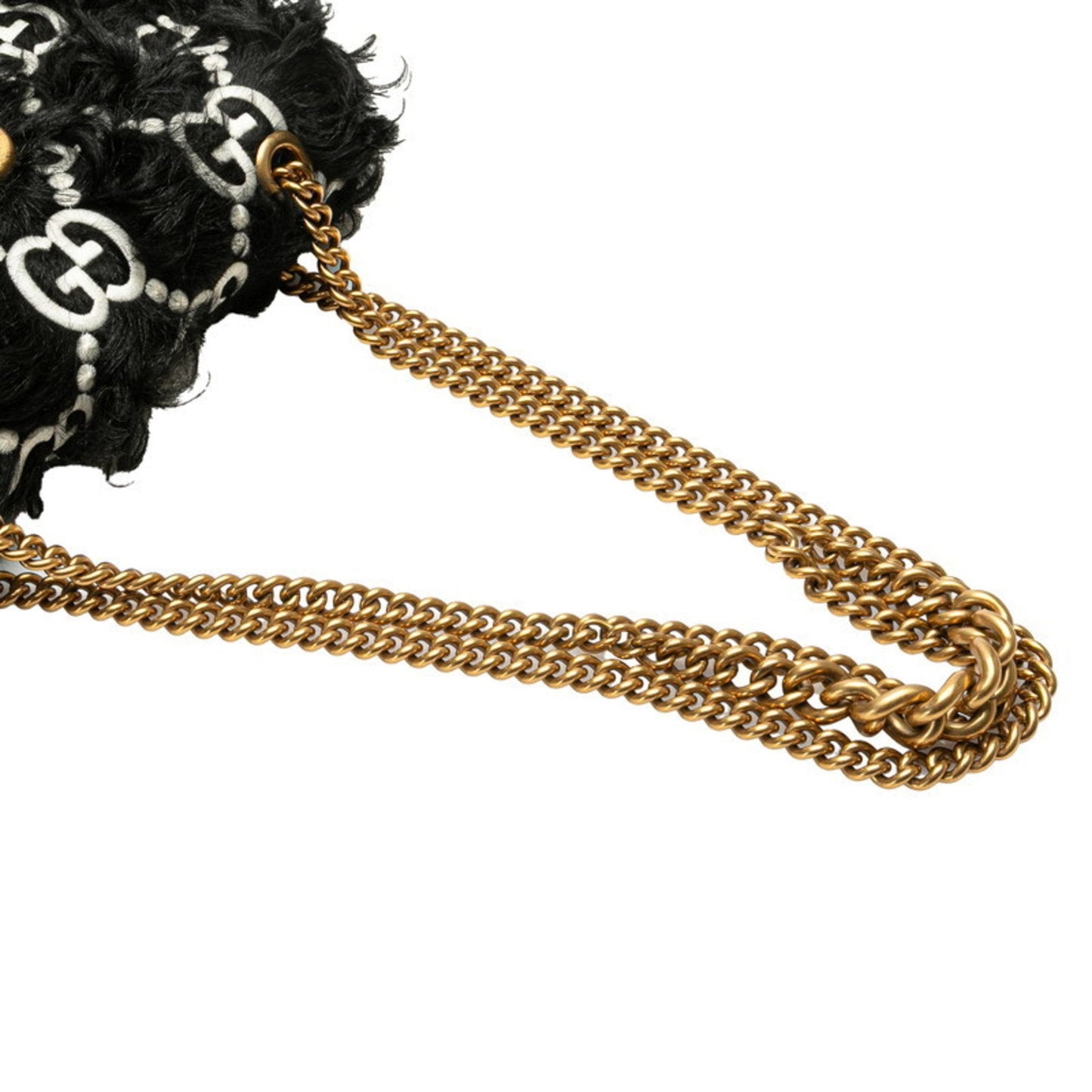 Gucci Black White Faux Fur Leather Handbag Shoulder Bag ( )