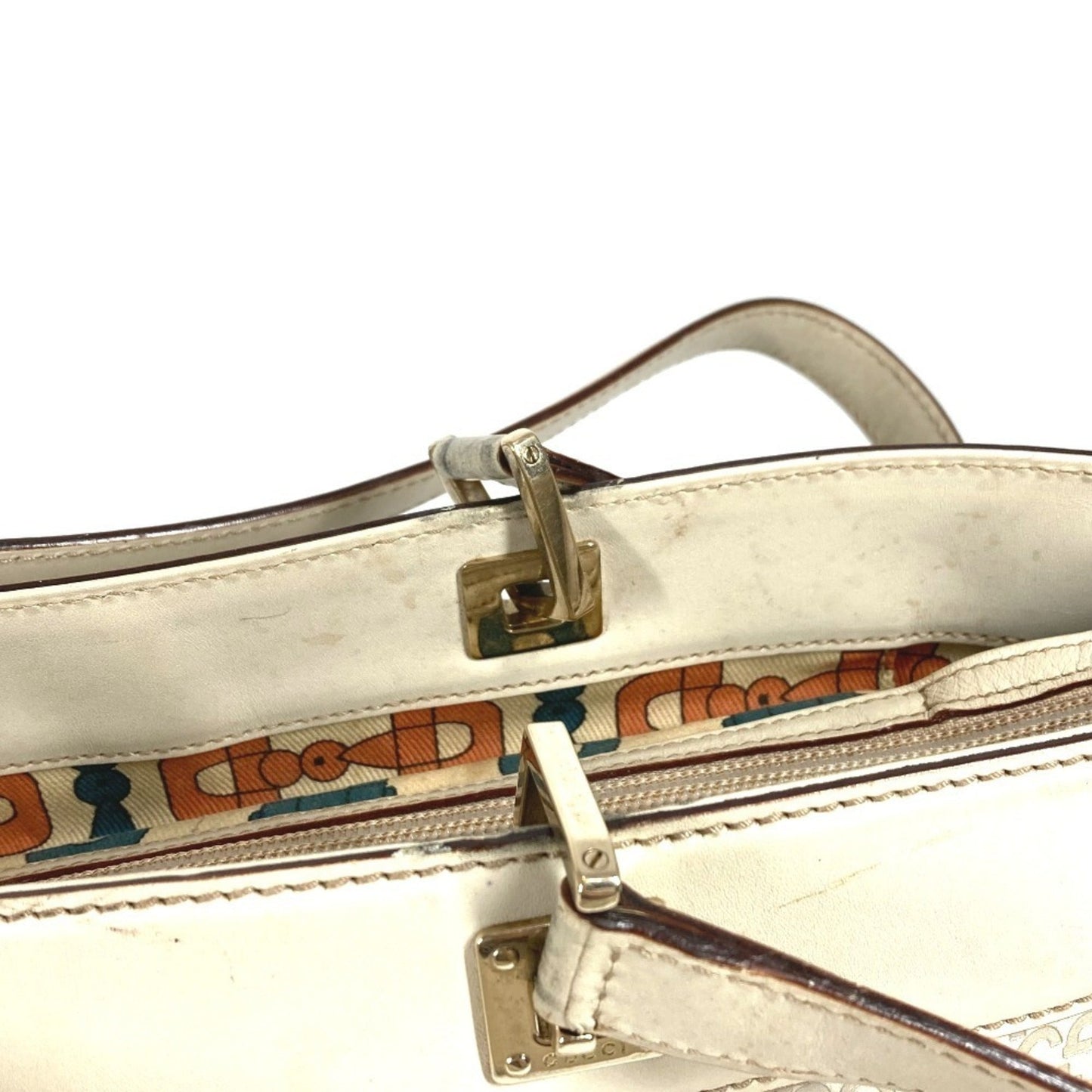 Gucci Off-White Leather Shoulder Bag Tote Bag ( )