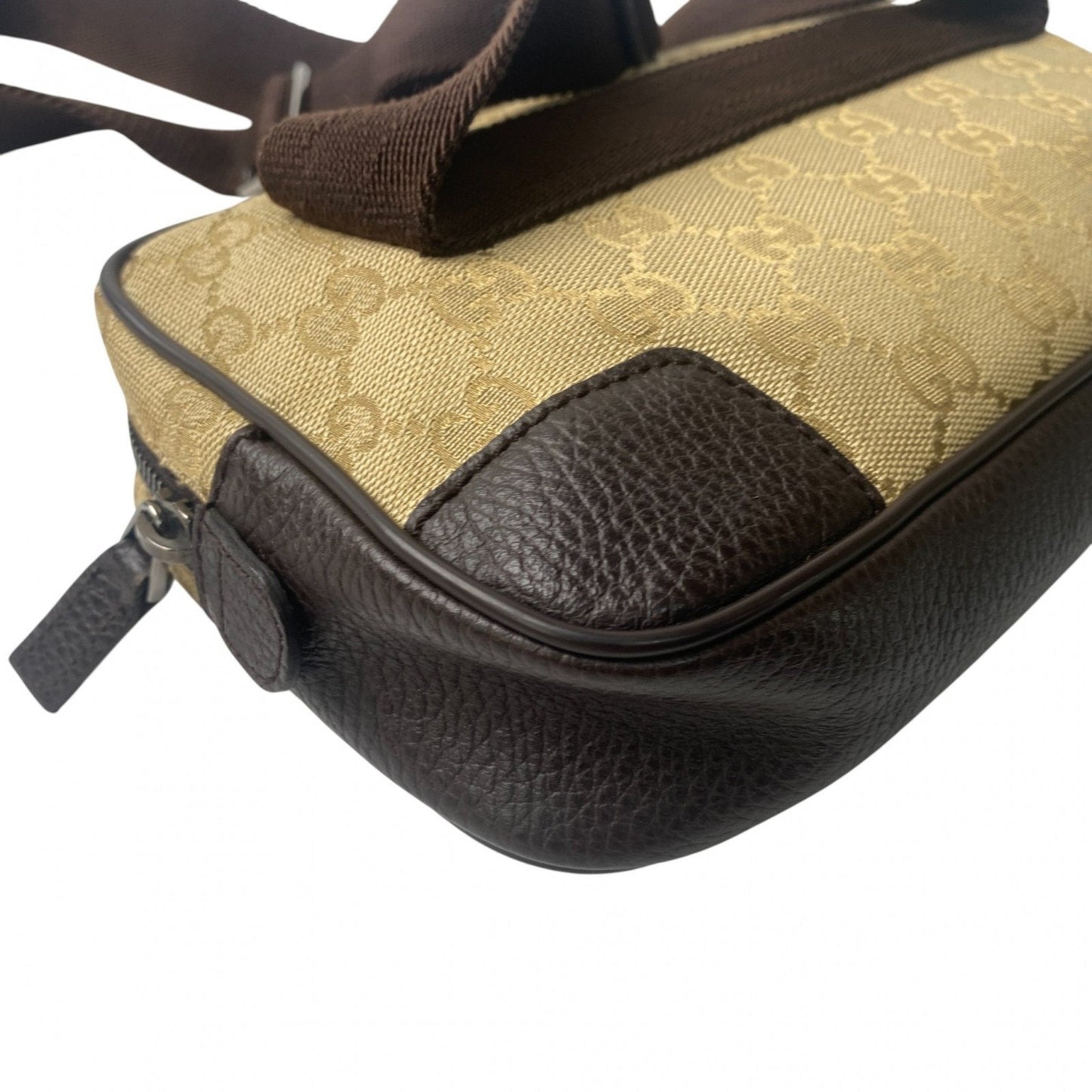 Gucci Brown Canvas Leather Pouch Sling Bag ( )