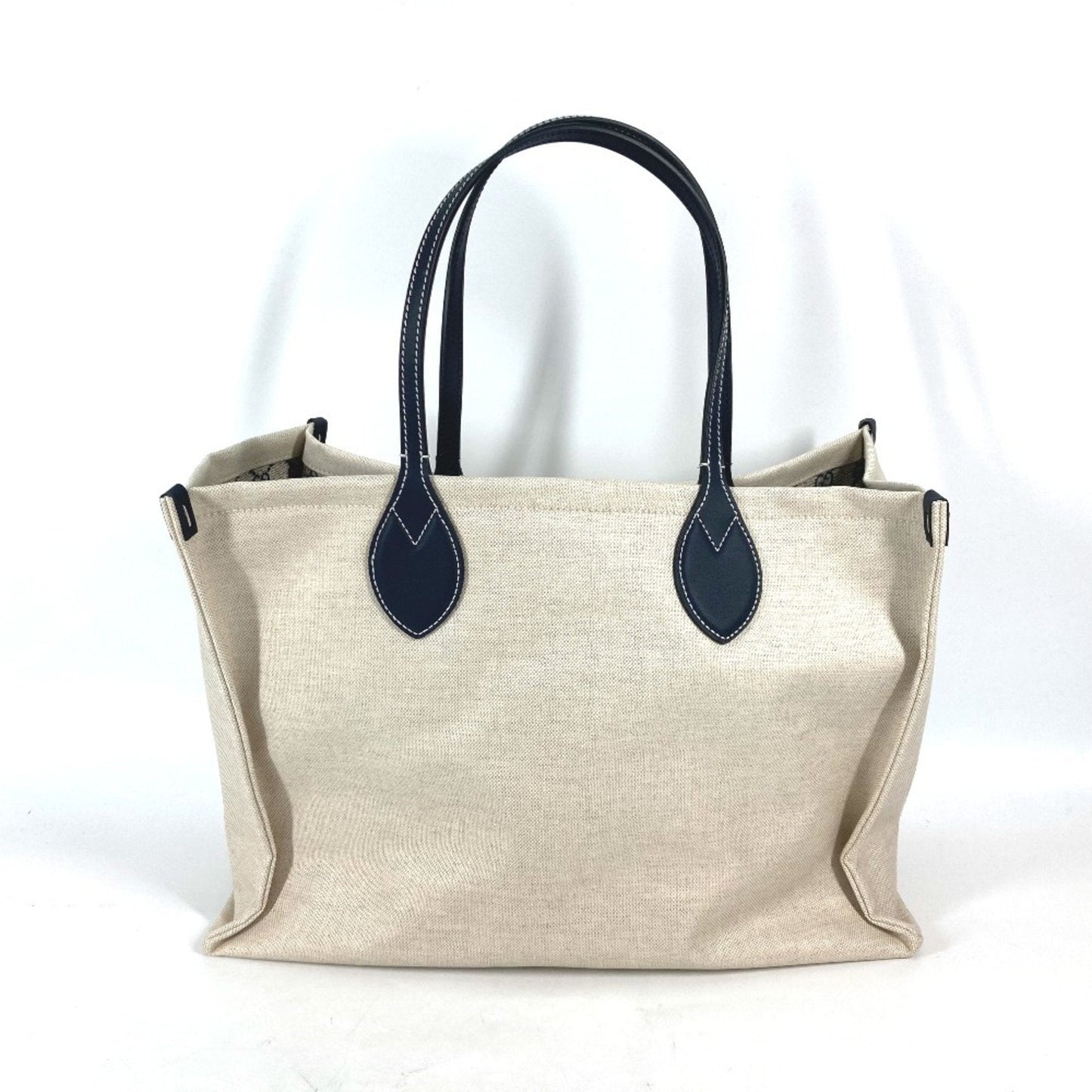 Gucci Beige Black Dark Navy Canvas Leather Shoulder Bag Tote Bag ( )