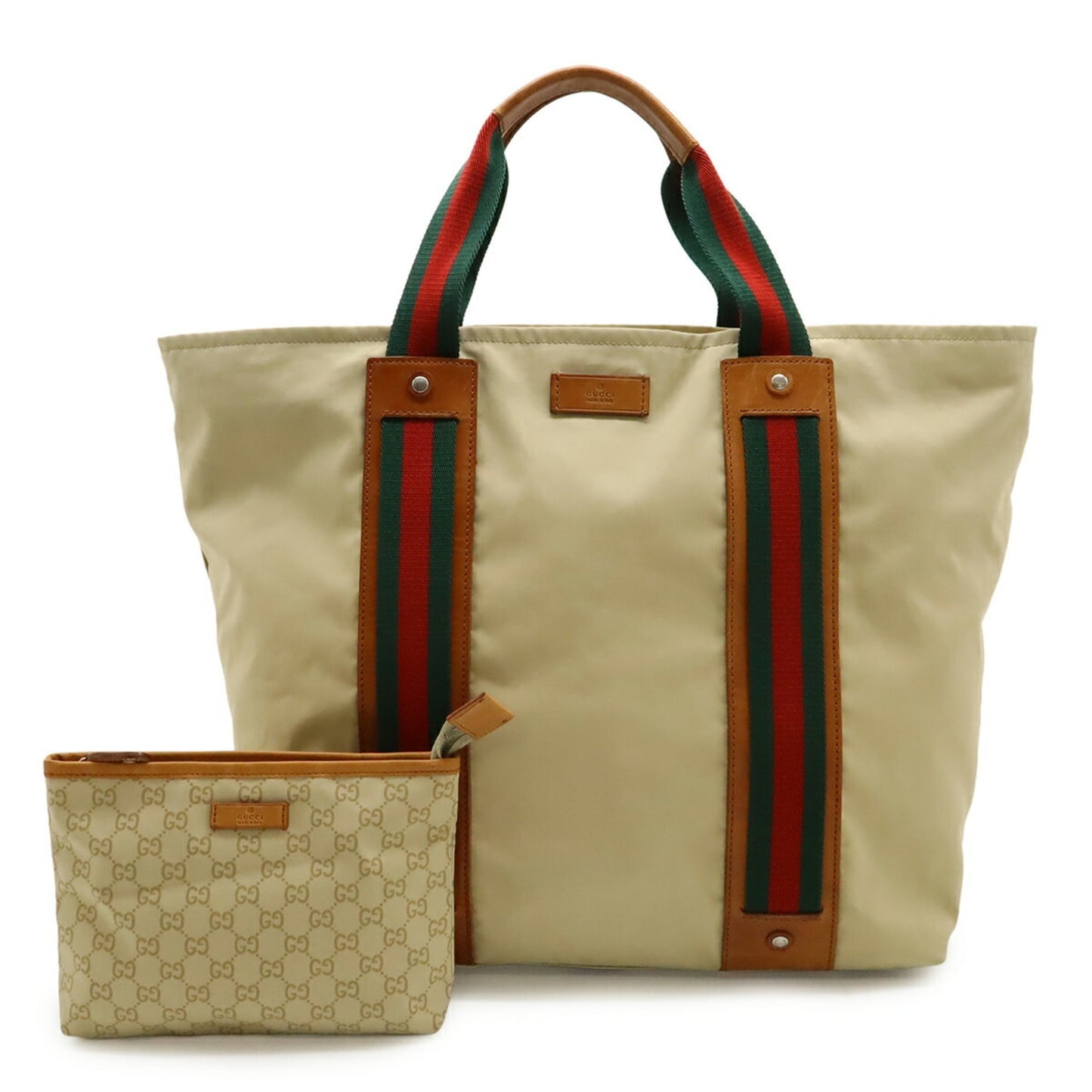 Gucci Sherry Line Beige Brown Green Red Color Canvas Leather Shoulder Bag Tote Bag ( )