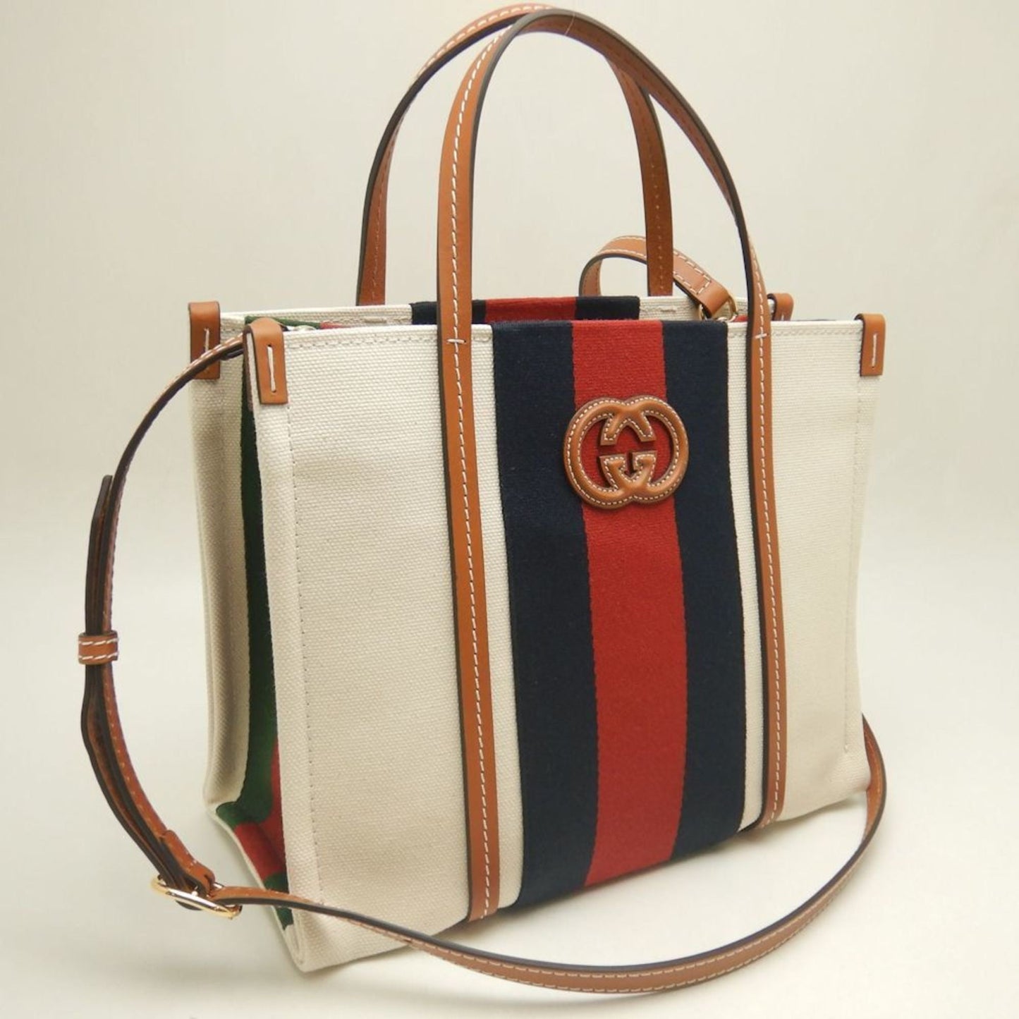Gucci Brown Ivory Canvas Tote Bag ( )